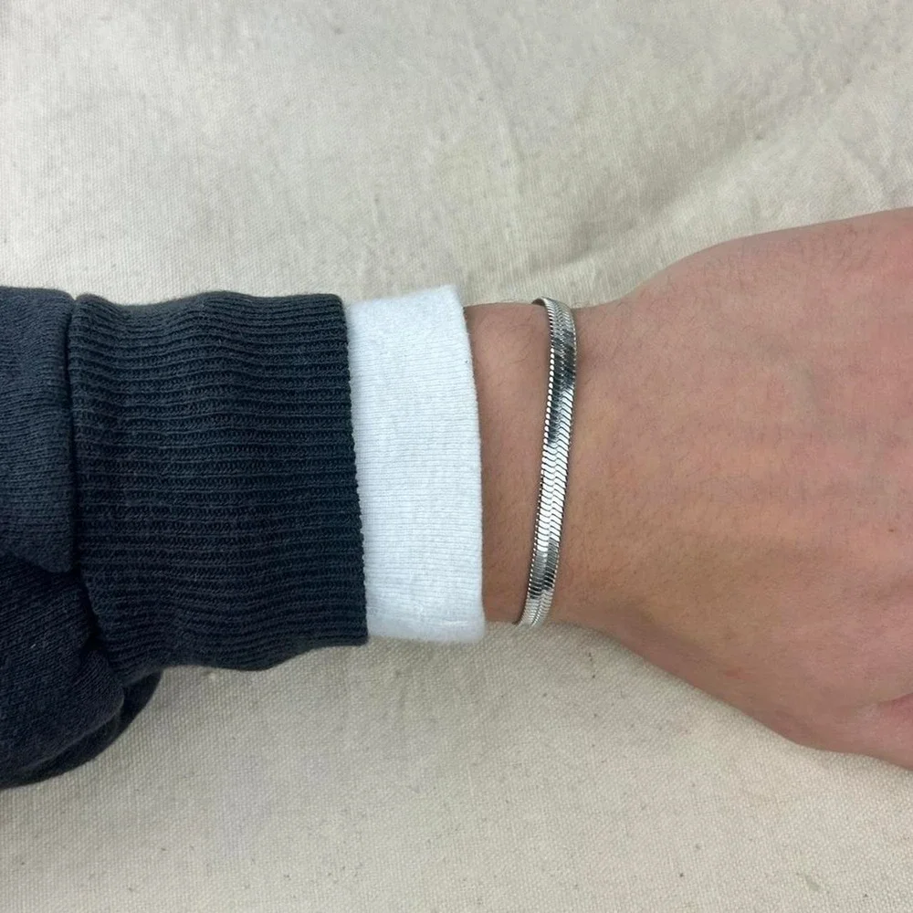 Vintage style stainless steel silver chain bracelet cyber grunge punk 7mm